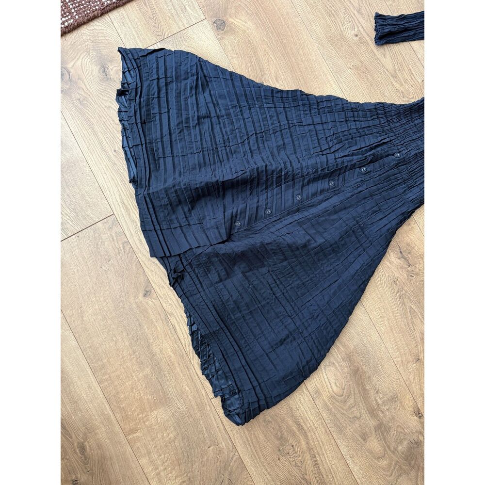 ALQUEMA 1 Scrunch Nehru Smash Navy Blue Button Dress Crinkle Midnight Stretchy - Picture 3 of 8